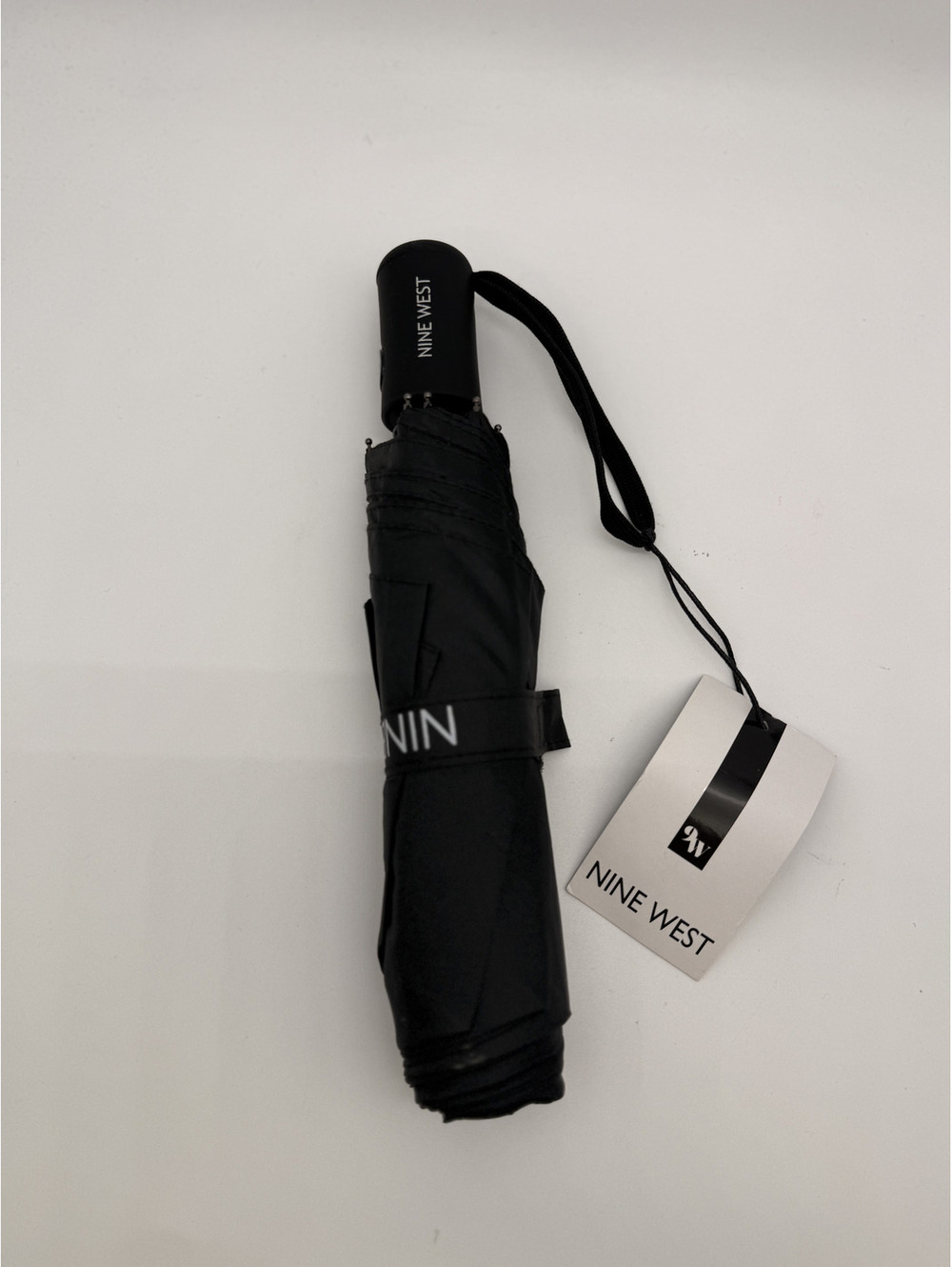 Nine West Compact Black Umbrella with Strap